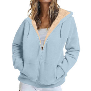 OEM/ODM Fluffy Loungewear Jacket for Women Thick Casual Hooded <b>Sherpa</b> <b>Lined</b> Zip for Winter Custom Bulk Supplier - Product Image 3