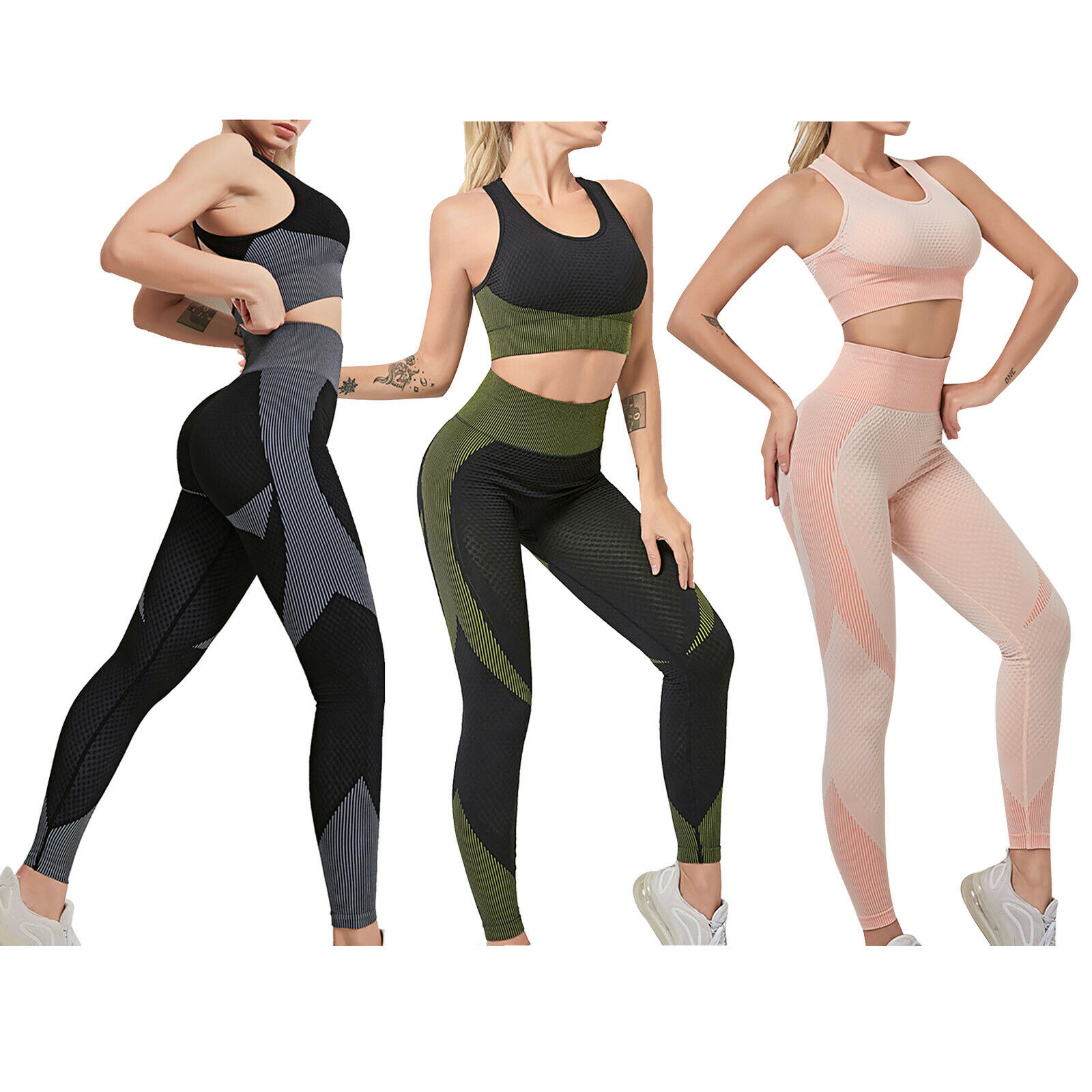 Women Sleeveless Gym Set Solid Crop Top Scrunch Butt Pant Flare Leggings Gather Vest Ladies Sports Suit for Yoga Exercise