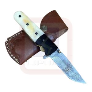 Couteau pliant Damas OEM ODM avec manche en résine, étui en cuir, couteaux utilitaires de combat pour la survie tactique en plein air à vendre - Product Image 2