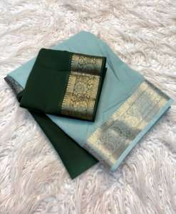 Sari de seda de gasa suave para mujer con borde jacquard y diseño de sombreado superior con blusa a juego, hecho en India - Product Image 3