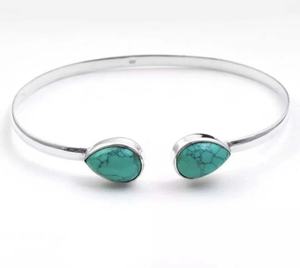 Bracelet tendance en argent sterling 925 plaqué rhodium fait à la main avec pierre turquoise, idéal pour les fêtes, pour femmes et filles - Product Image 1