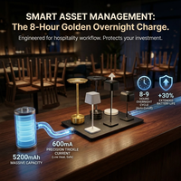 Lampe de table d'hôtel portable de luxe avec station de charge sans fil, capteur tactile, LED sans fil à intensité variable pour restaurant, café, bar