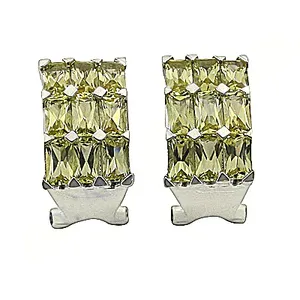 Silver Geometric Stud <b>Earrings</b> With Emerald Cut Yellow Crystal Rhinestones For Women Party Fashion Jewelry - Product Image 3