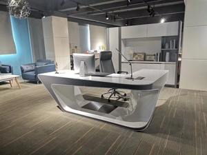 Modern Luxury Executive Office <b>Desk</b> L Shaped High Gloss MDF Computer Table White Boss <b>Desk</b> <b>Large</b> Workstation - Product Image 5