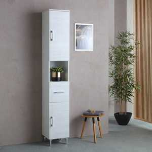 Colonne de salle de bain autoportante Ravenna en chêne blanc de 190 cm de hauteur, accessoires pour salle de bain et toilettes - Product Image 2