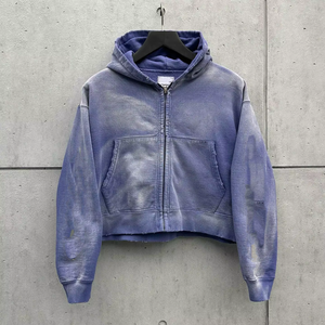 OEM Manufacturers' Custom 280gsm Distressed Elastic Waist Fleece Winter Solid Tracksuit <b>Set</b> Acid Wash <b>Sweatpants</b> Hoodie for Men - Product Image 2