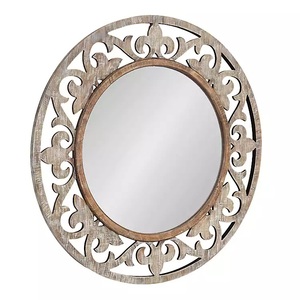 Marco de espejo de pared de latón de madera redondo clásico que aporta elegancia atemporal a dormitorios, comedores y entradas - Product Image 1