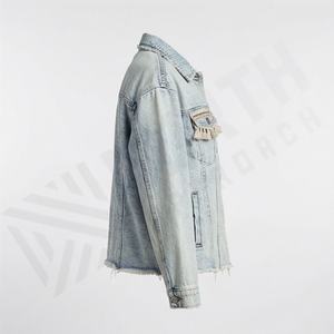 Winter Women Hot Denim Varsity Jacket Tribal Embroidered Beaded Outwear Ripped Lace Casual Loose Customized Color Stylish Coat - Product Image 3