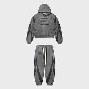 Ensemble survêtement personnalisé de dernière génération 2025, 420 g/m², imprimé en relief, pantalon de survêtement à pattes évasées, sweat-shirt à capuche, ensembles de survêtement pour hommes - Product Image 2