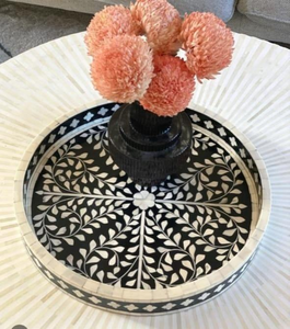 Plateau de service rond artisanal en os incrusté, style animalier, durable, pour cuisine, maison, hôtel, avec personnalisation, Inde - Product Image 4
