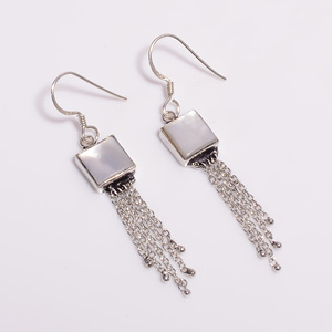 925 Sterling <b>Silver</b> Classic Fine <b>Dangle</b> Drop <b>Earrings</b> with Mother of Pearl Gemstone - Product Image 1