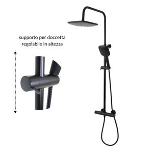 Columna de ducha termostática negra con 2 funciones y ducha de mano cuadrada Paquete de 1 Juego de baño - Product Image 6