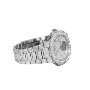 นาฬิกาข้อมือสแตนเลสสตีลทรงกลมสีโรสโกลด์และสีเงินสองสี ประดับเพชรโมอิสซาไนต์แบบกำหนดเองได้ สำหรับผู้ชาย แฟชั่นเครื่องประดับ - Product Image 5