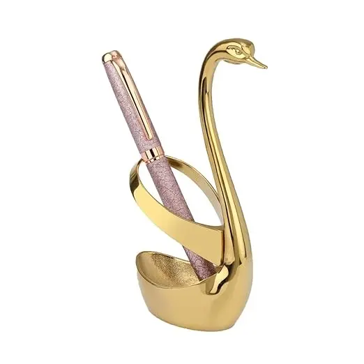 Zinc Pen Stand Stylish With Pen, Holder Stand Office Desk Organizer Gold Swan Corporate Gifts Packing Stylish Pen Stand