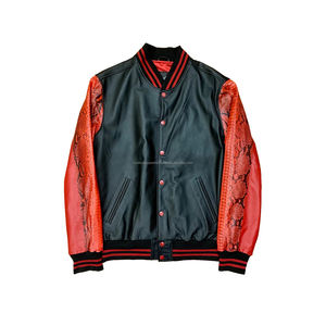 Blouson universitaire imprimé en similicuir pour homme, col montant, broderie personnalisée, style universitaire, baseball, PU, streetwear d'hiver - Product Image 3