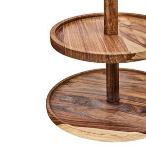 Support à cupcakes moderne à 2 niveaux en bois avec poignée circulaire, plateau de service à étages en bois d'acacia pour la décoration de table de dessert de mariage - Product Image 5
