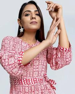 เดรสสั้นผ้าคอตตอนแบบสั้นสไตล์อินเดียพิมพ์ลายดอกไม้ชุดใส่ไปทำงานชุดของขวัญแต่งงานแบบส่วนตัว - Product Image 4