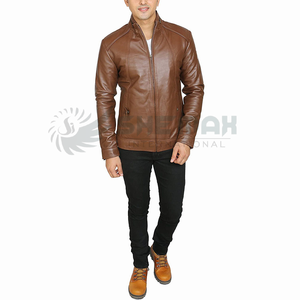 Chaqueta de cuero Vintage para hombre, soporte clásico para moto, cierre de cremallera, acabado resistente, forro suave para clima frío, estilo informal, parte delantera - Product Image 3