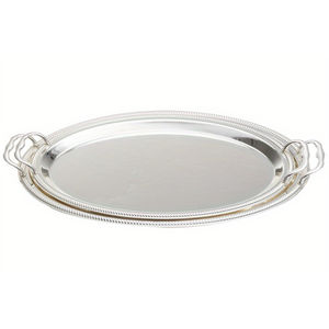Elegante Bandeja de Servir Ovalada Plateada con Asas, Bandeja Decorativa de Metal Ligero para Bodas, Hogar, Cocina, Eventos, Catering - Product Image 1