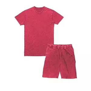 Conjuntos de camiseta y pantalones cortos de verano lavados con ácido de alta calidad personalizados para Hombres estilo informal al por mayor - Product Image 2
