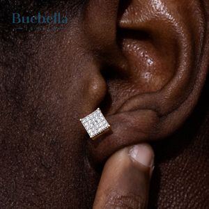 Offre Spéciale S925 Sterling Silver 14k Gold Round Diamond Square Stud Boucles d'oreilles pour les hommes - Product Image 1