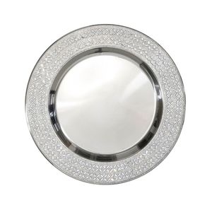 Plato de presentación metálico diseñado para un estilo real que le da un aspecto magnífico a la cena con una superficie metálica texturizada brillante y duradera. - Product Image 1