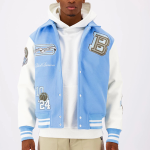 Veste universitaire en cuir d'hiver pour homme avec manches en cuir, broderie de patchs en chenille personnalisés par le fabricant - Product Image 2