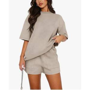 Canal 65 algodón 35 poliéster 2025 verano Casual de gran tamaño a juego camisa de manga corta chándal pantalones cortos conjunto mujeres - Product Image 2