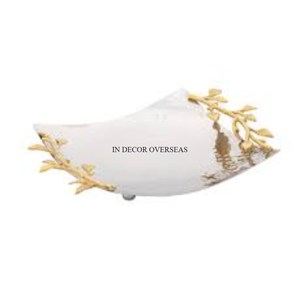 High Standard Quality Metal Silver Shiny Polished Oval Shape Table Centerpiece Serving <b>Tray</b> <b>With</b> Gold Plated Designer Handles - Product Image 6