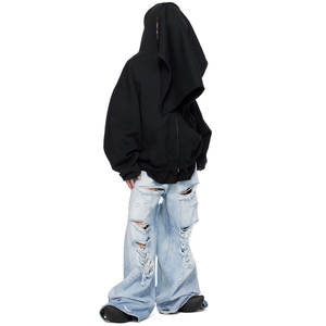 Sudadera con capucha y cremallera de algodón grueso para hombre, capa desmontable negra, nueva moda personalizada - Product Image 3