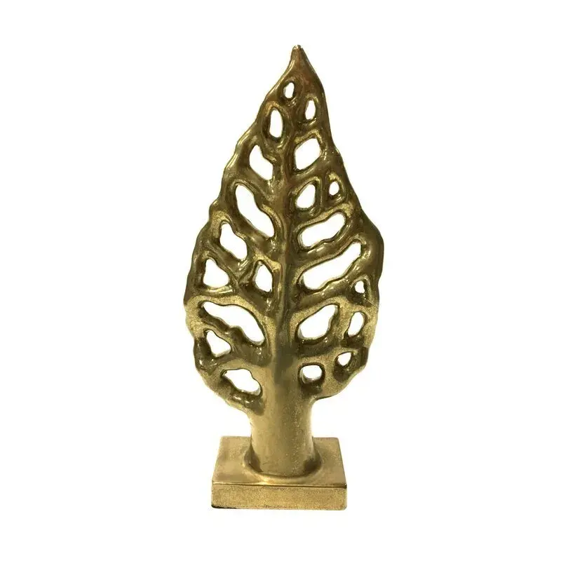 Golden Finished Leaf Sculpture Metal Leaf Design Sculpture Home & Office Table Desktop Sculpture For Sale
