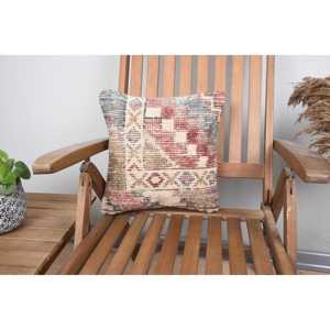Beige Wool Kilim Patchwork Pillow 14x14 Inch Luxurious Vintage <b>Fluffy</b> Embroidered Rustic Throw Pillow for <b>Bedding</b> or Floor Use - Product Image 1