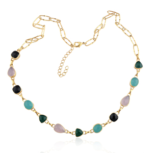 Multi Hydro Quartz Gemstone Necklace Fancy Charms Handmade Long Chain Necklace Designer Paper Clip Chain for Party Wear - Product Image 2