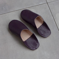 Chaussures babouches marocaines en cuir véritable pour femmes, légères, douces et chaudes pour l'intérieur, couleur violette, automne-hiver