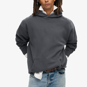 Sweat à capuche vierge de meilleure qualité sans cordon uni avec poches impression bouffante sweats à capuche à ourlet brut pour hommes - Product Image 2