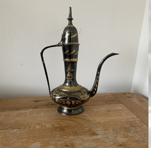 <b>Vintage</b> black and gold ewer with intricate floral patterns. Traditional Middle Eastern decorative pitcher. At wholesale prices. - Product Image 1