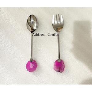 Service à salade en acier inoxydable avec logo personnalisé et poignée en agate, outils de cuisine, ustensiles, cuillère à salade, vaisselle, couverts pour la maison et les hôtels - Product Image 5