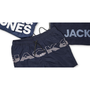 Set da bagno estivo da <span class=keywords><strong>uomo</strong></span> <span class=keywords><strong>Jack</strong></span> & <span class=keywords><strong>Jones</strong></span> XX-Large, 3 pezzi, in poliestere ed elastan, con pantaloncini da mare, borsa con coulisse <span class=keywords><strong>e</strong></span> asciugamano - Grigio - Product Image 3