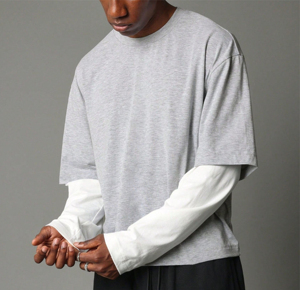 T-shirts pour hommes en coton 100% de haute qualité, à manches longues, à double couche, amples, respirants, lavés à l'ancienne, col montant, vente en gros personnalisée - Product Image 3