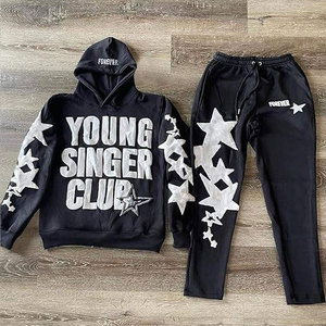 Custom Puff Printing logo 2 Piece <b>Hoodie</b> and Sweatpants Set <b>Men</b> Hoodies Cotton Set OEM Available Tracksuit - Product Image 3