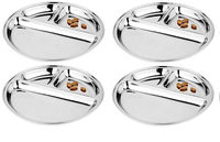 Plateau alimentaire classique en acier inoxydable écologique KING, lavable, 6 compartiments, avec assiettes à collation et à dîner