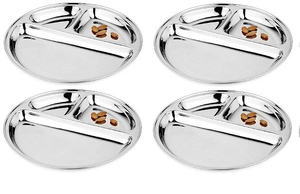 Plateau de table KING en acier inoxydable écologique à 6 compartiments avec assiettes à collation et à dîner - Product Image 2