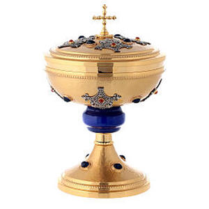 Ciborium de último diseño para la Iglesia en casa y el Día del Padre, suministros de productos, cáliz de latón en relieve clásico de forma redonda chapada en oro - Product Image 5