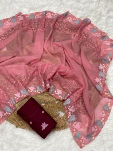 Incroyable Crush De Couleur Avec Resham Broderie Saree Femme Fabrication De Mode De L'Inde Au Taux Le Plus Bas - Product Image 5