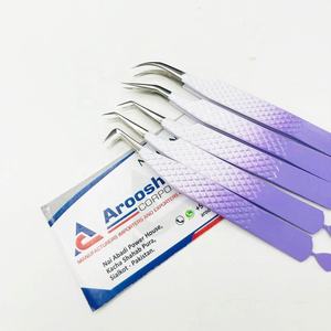 Vente en gros, ensemble de pinces à épiler avec poignée diamantée, en acier inoxydable massif, double ton, logo personnalisé, pointe pointue et durable, de haute qualité - Product Image 5