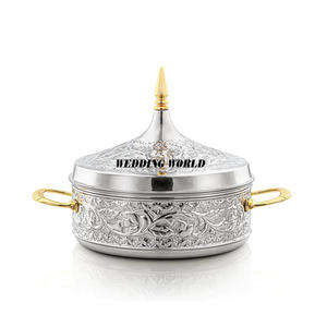 Acero inoxidable Hotpot espejo pulido hecho a mano diseñador cazuela forma redonda de lujo al por mayor calentador de alimentos de Metal - Product Image 4