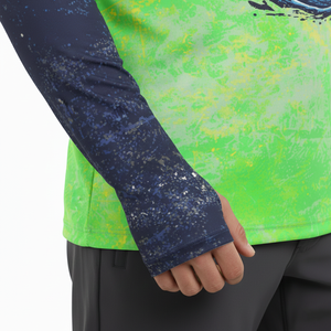 เสื้อตกปลาแขนยาวมีฮู้ดสำหรับผู้ชาย ลายกรีนมาร์ลิน UPF 50 ป้องกันรังสียูวี โพลีเอสเตอร์ แบบสวมหัว - Product Image 4