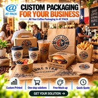 AT PACK Gobelets à café jetables personnalisés, fournitures d'emballage pour café, gobelets en papier, gobelets en PET, sacs à emporter, ensemble de contenants alimentaires