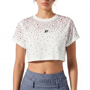 T-shirt court à strass pour femme, manches courtes, col rond, coupe décontractée, haut tendance décontracté, tissu doux, logo personnalisé, chemise pour femme - Product Image 1