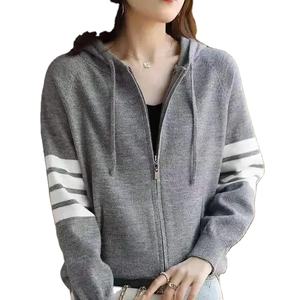 Sweat-shirts en tricot à rayures imprimées décontractés amples et respirants pour femmes, automne-hiver, style Y2K chic, 100% coton, imperméables, séchage rapide, devant uni - Product Image 2